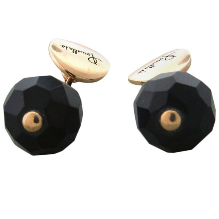 Pomellato Pour Un Homme Gold Faceted Jet Cufflinks In New Condition In Lambertville, NJ