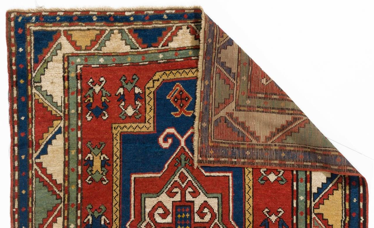 Hand-Knotted Antique Caucasian Fachralo Kazak Rug, 19th Century