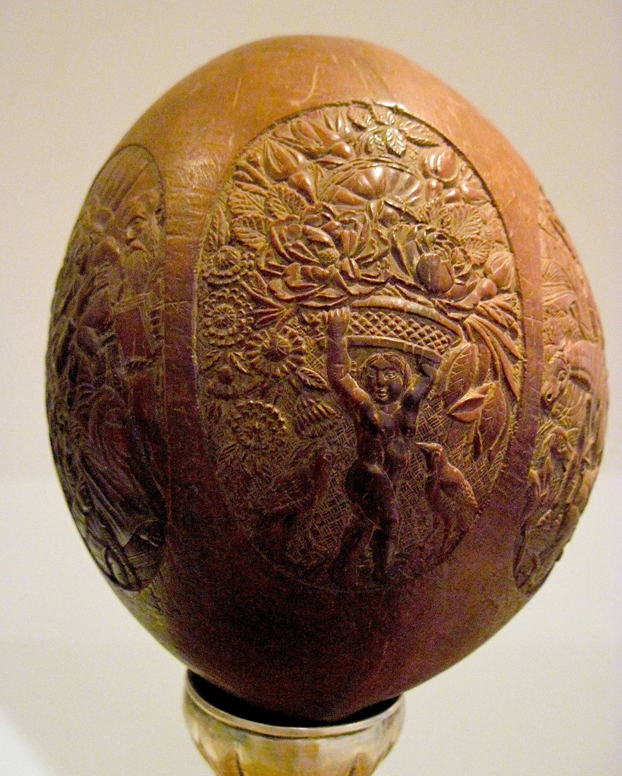 Rare Indo-Portuguese Carved Iconographic Coconut For Sale 1
