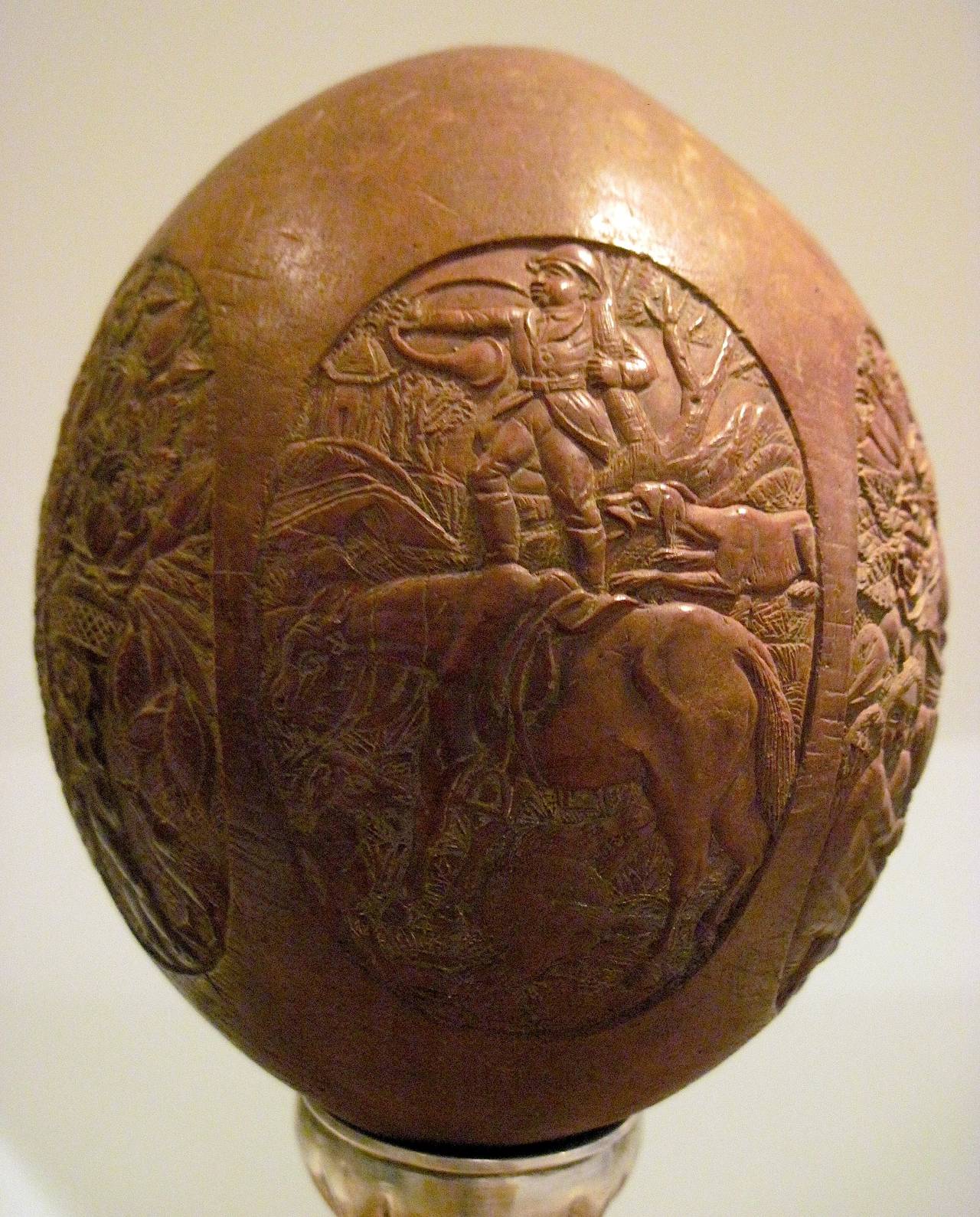 Indian Rare Indo-Portuguese Carved Iconographic Coconut For Sale
