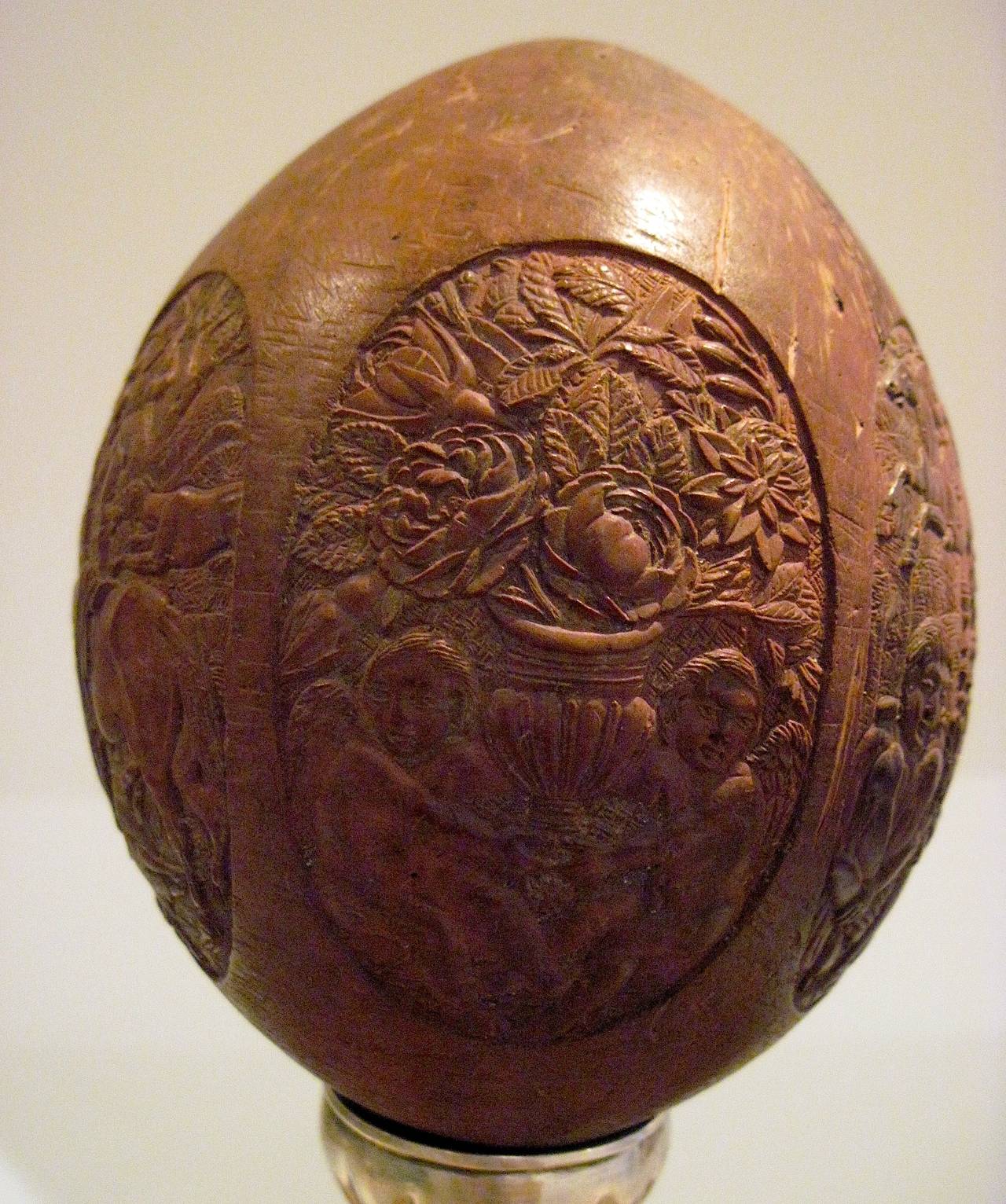 Hand-Carved Rare Indo-Portuguese Carved Iconographic Coconut For Sale