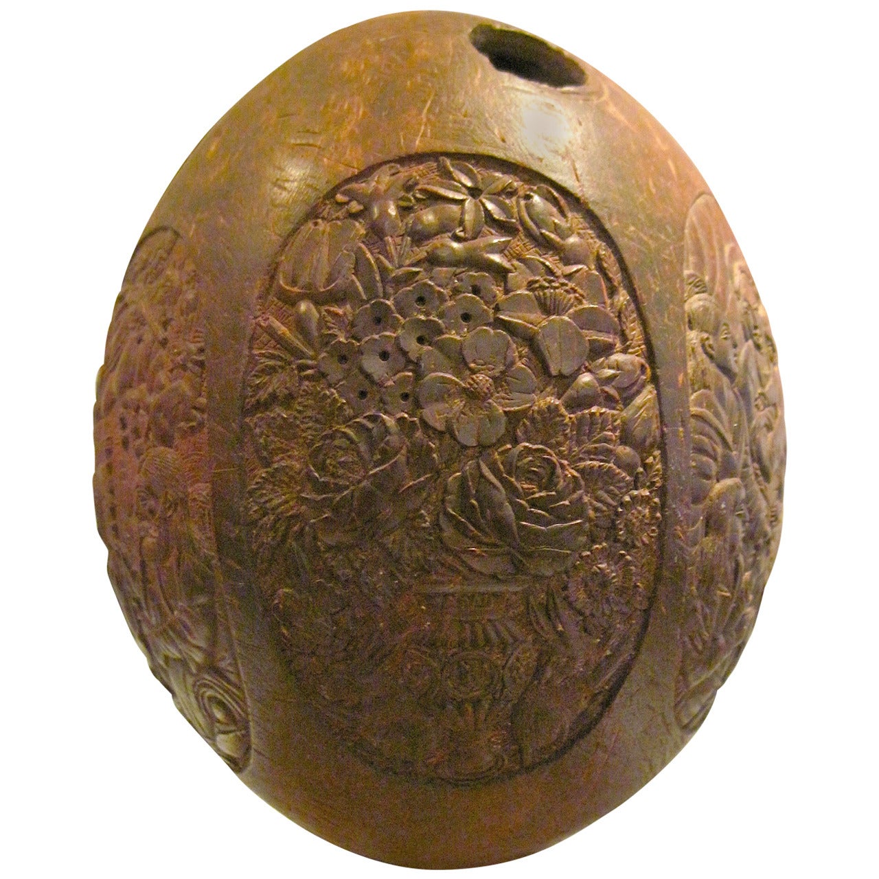 Rare Indo-Portuguese Carved Iconographic Coconut For Sale