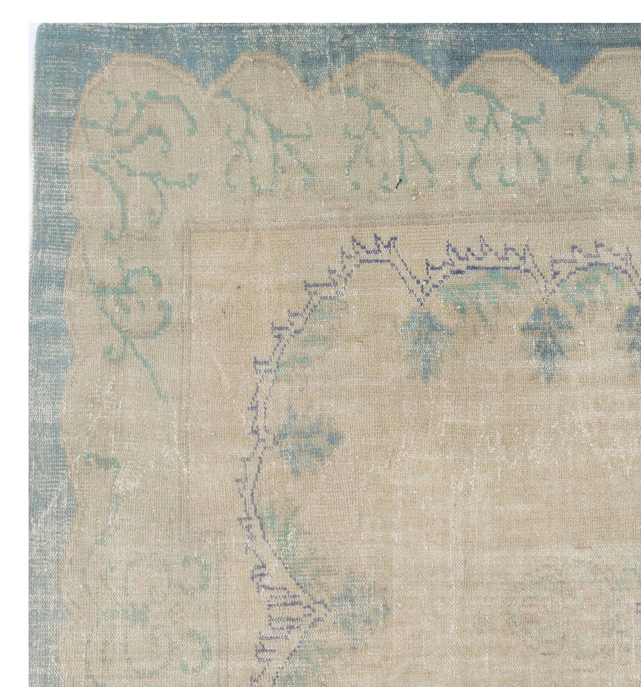 Hand-Knotted Muted Turkish Oushak Rug