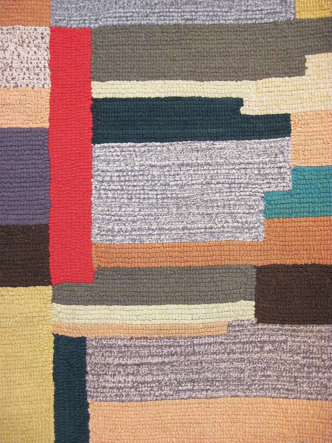 Hand-Crafted Unique Mid-Century Modern American Hooked Rug Runner