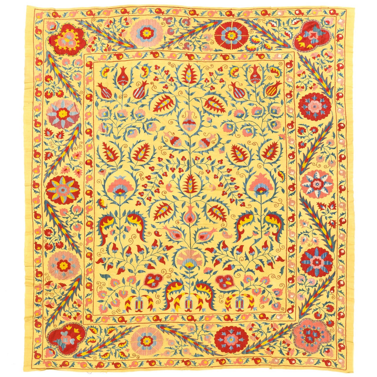 Vintage Central Asian Suzani Embroidery Bed Cover or WallHanging at