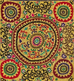 Vintage Yellow Uzbek Embroidered Wall-Hanging or Bed Cover