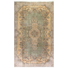 Vintage Turkish Oushak Rug in Pastel Sage Green and Rust