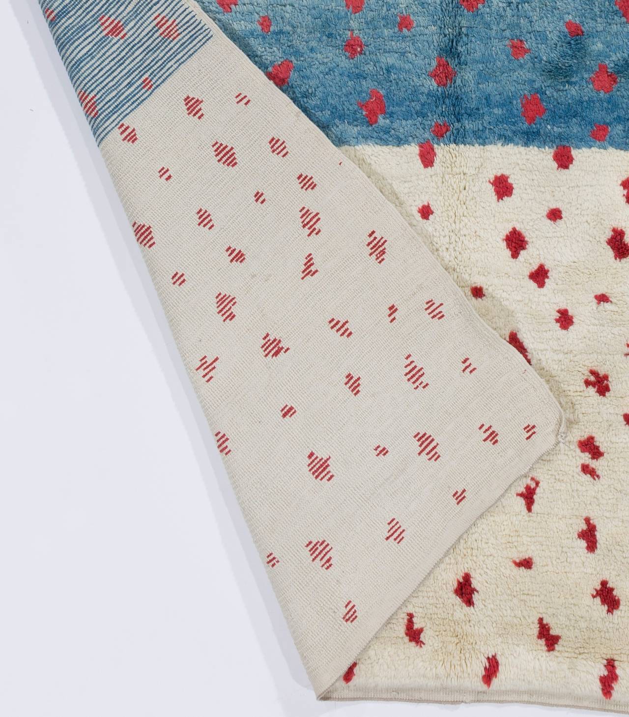 Contemporary Moroccan Rug in Blue, Red and Ivory For Sale at 1stdibs