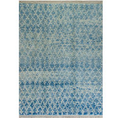 Contemporary Moroccan Wool Rug in Light Blue Color 9