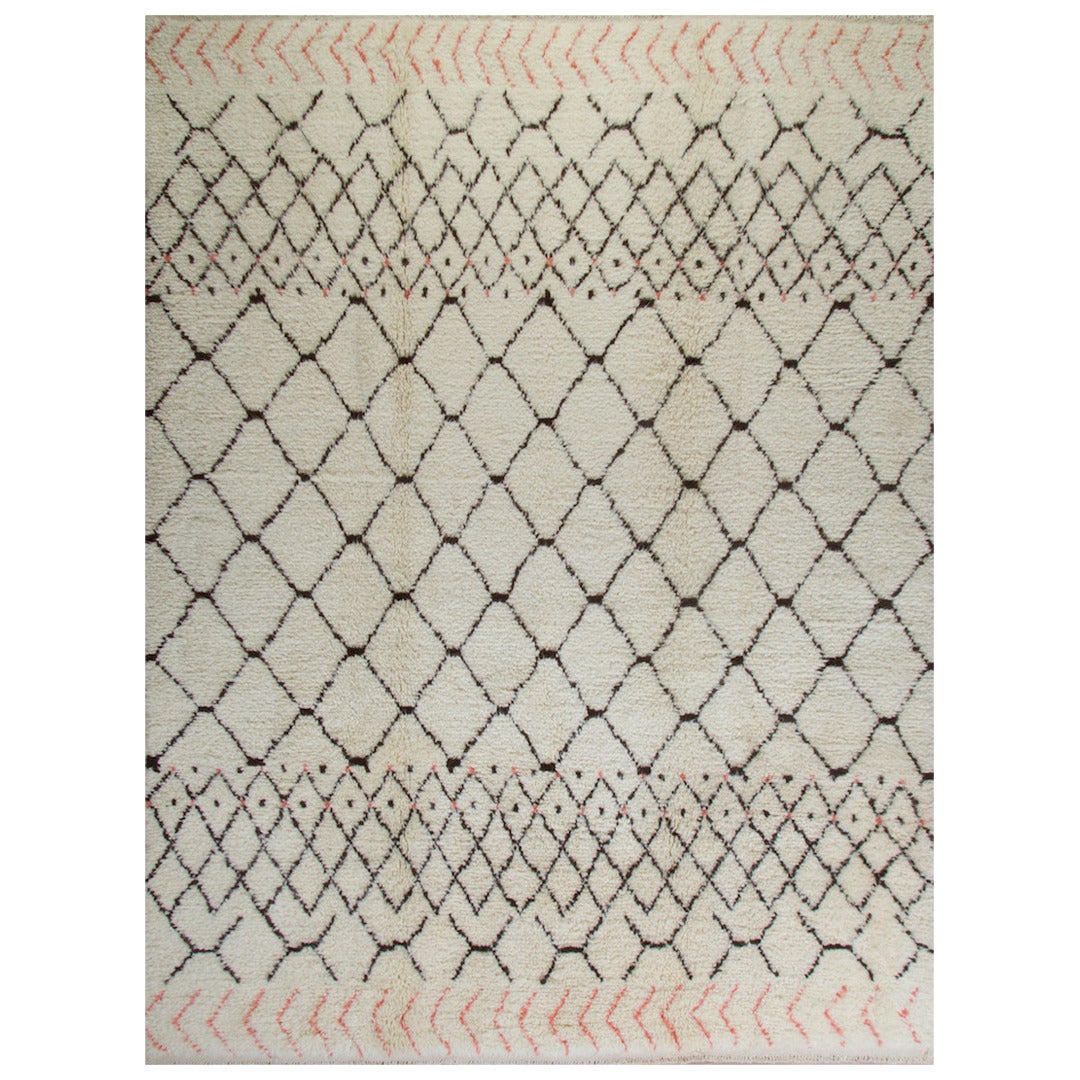 Moroccan Rug Made of Natural Ivory and Brown Wool For Sale at 1stdibs