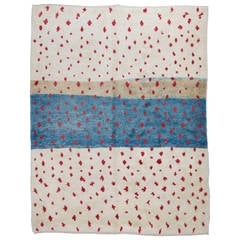 Contemporary Moroccan Rug in Blue, Red and Ivory 1
