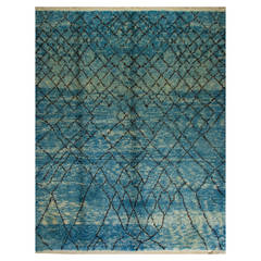 Contemporary Moroccan Wool Rug in Indigo Blue 11