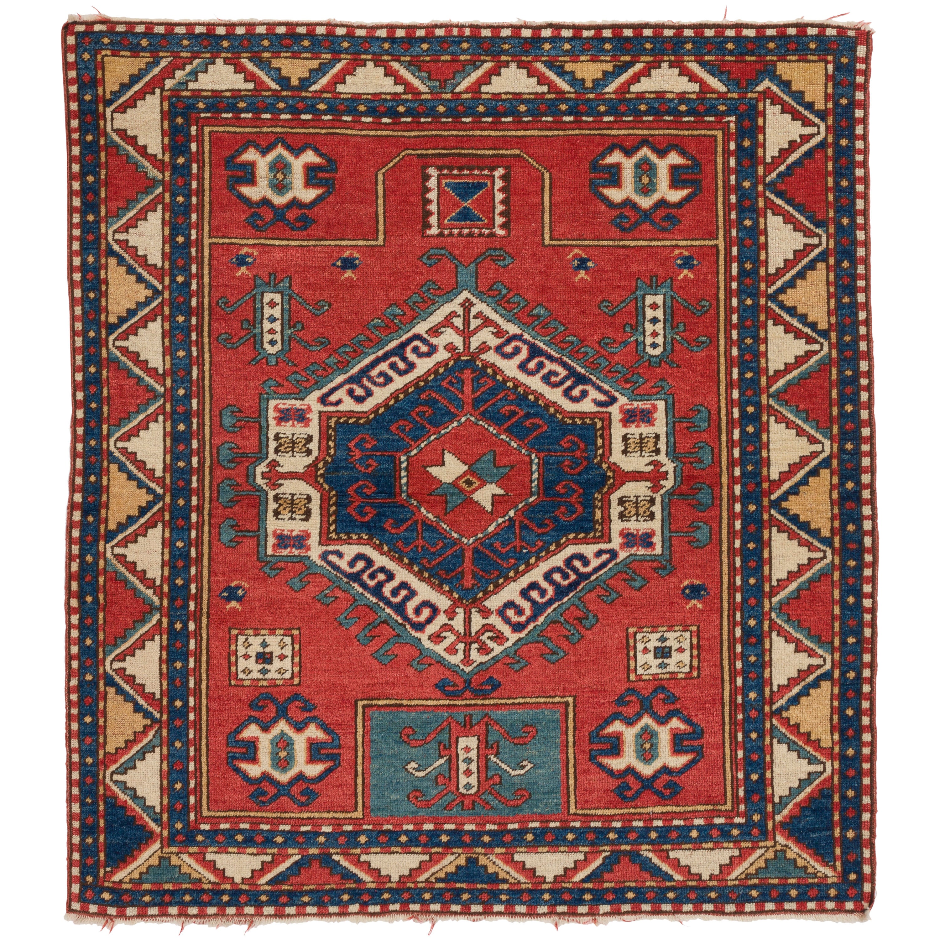 Vintage Caucasian Fachralo Kazak Rug. 100% Wool and Natural Dyes 