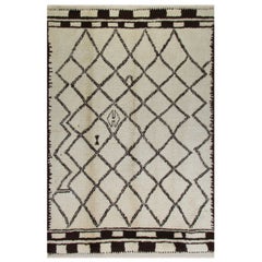 Moroccan Rug Made of Natural Ivory and Dark Brown Wool