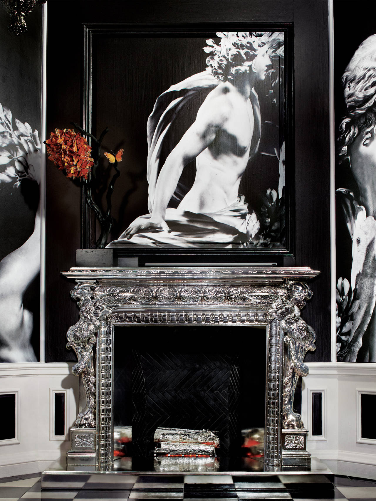 Chrome Griffin Fireplace In Excellent Condition For Sale In West Hollywood, CA