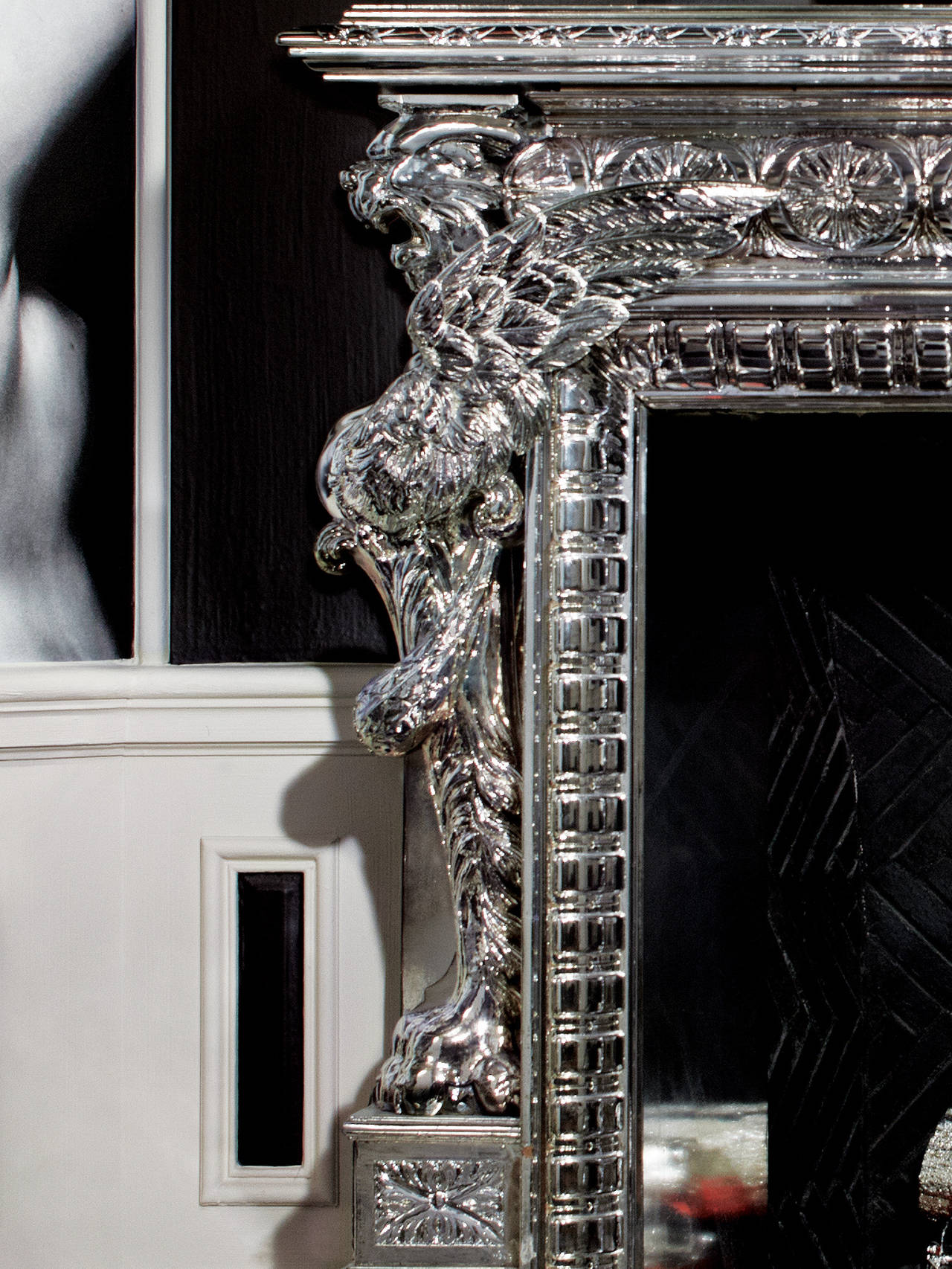 Contemporary Chrome Griffin Fireplace For Sale