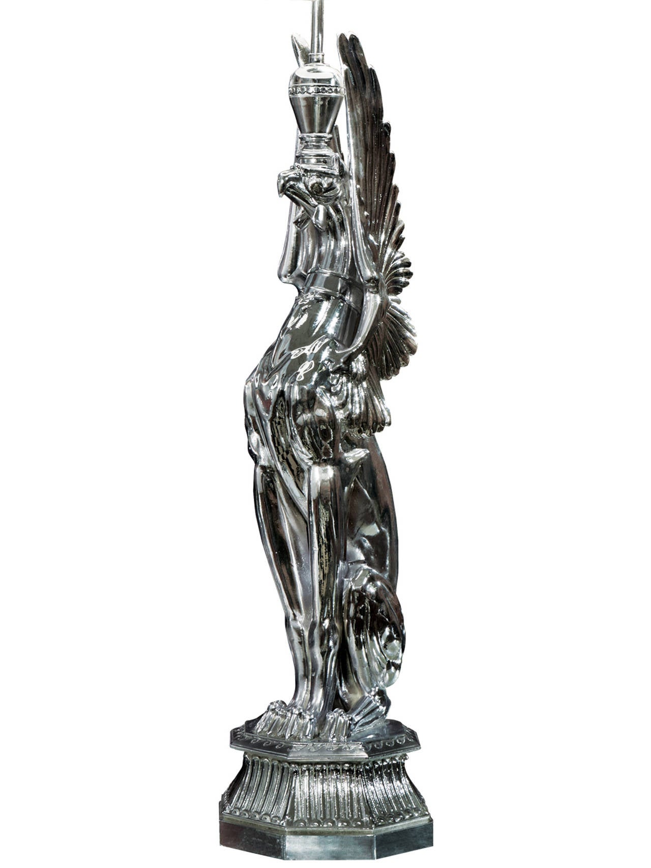 An exact replica of a carved stone gryphon from the Renaissance revival period.

Finished in our exclusive Atelier Chrome, with a steel support frame.

Materials:
Composite material and chrome finish is Class 1 rated for fire