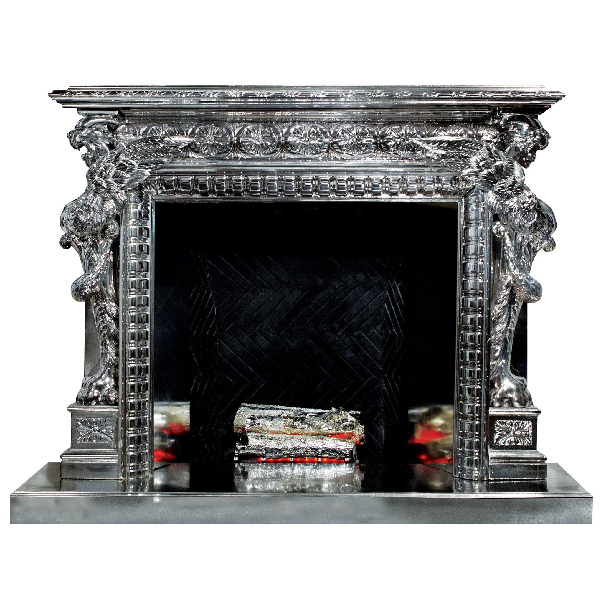Chrome Griffin Fireplace For Sale