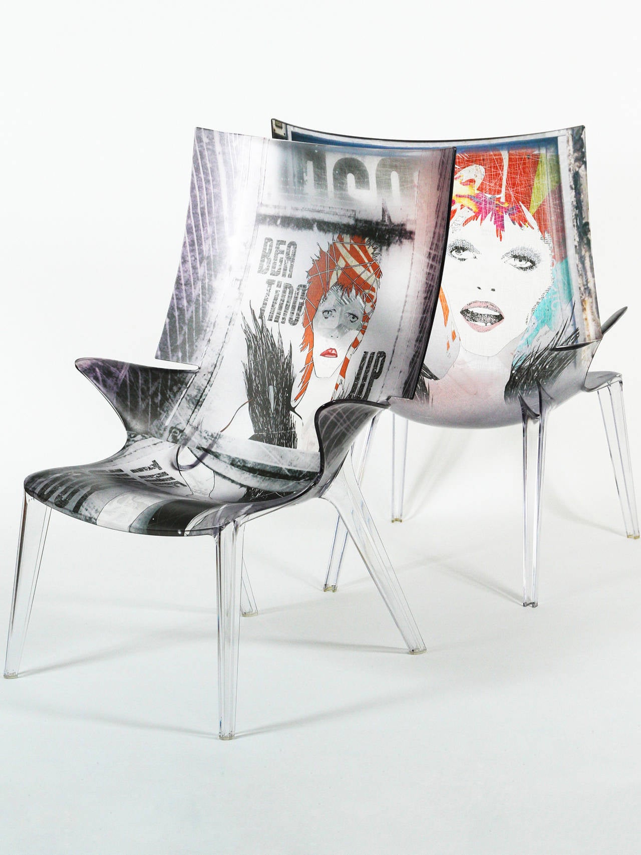 Molded Set of David Bowie Transparent Polycarbonate Ghost Chair and Sofa For Sale