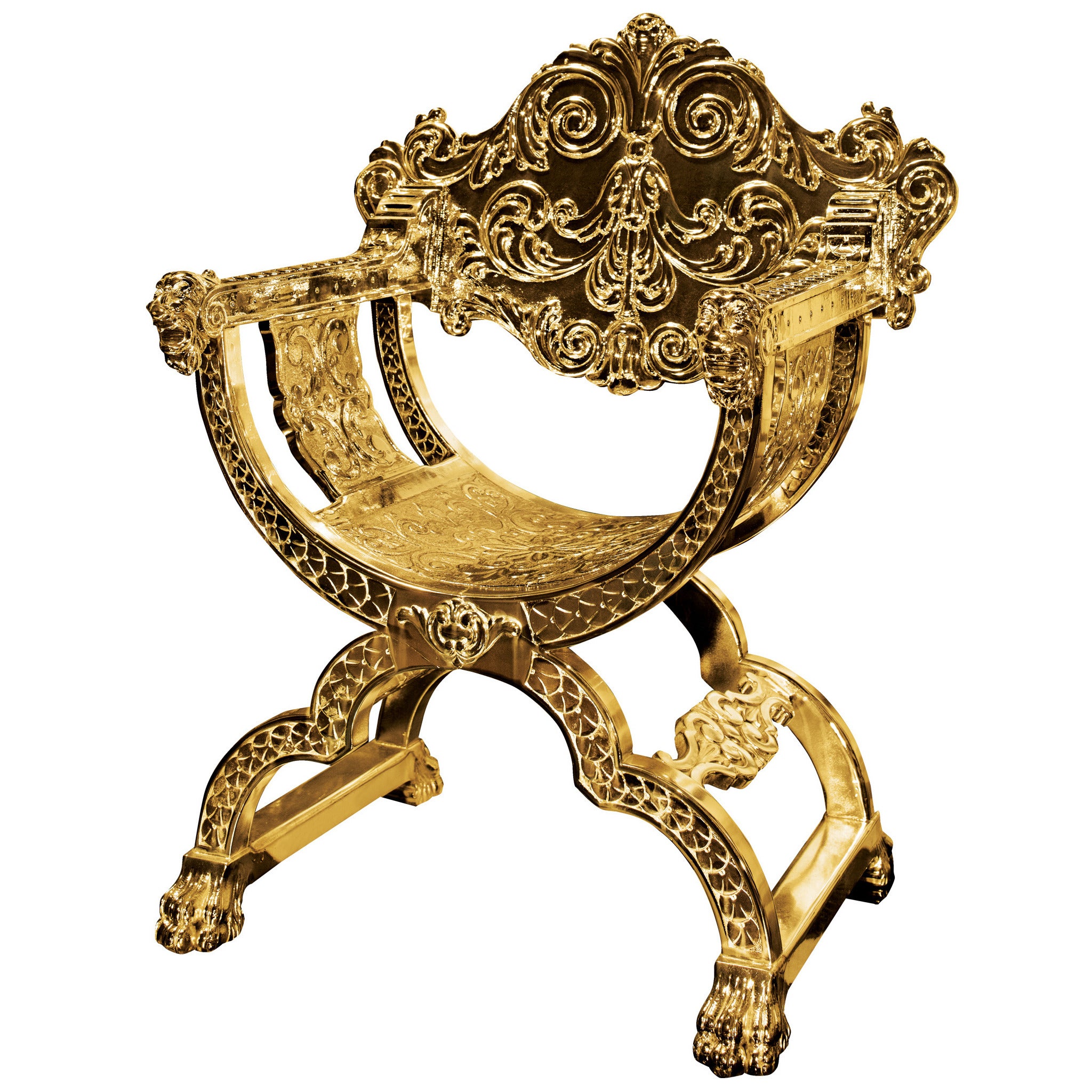 French Gold Chrome Lion Chair For Sale