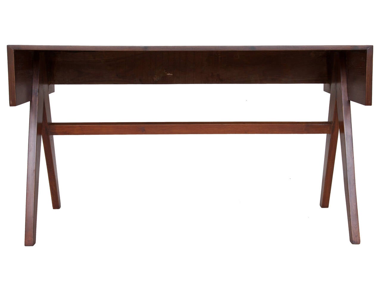Compass leg student desks in teak from Chandigarh, India, designed by Pierre Jeanneret.