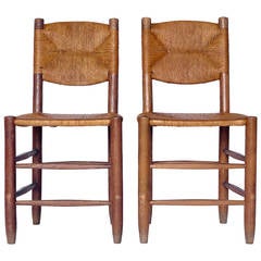 Charlotte Perriand Oak and Rush Side Chairs 3