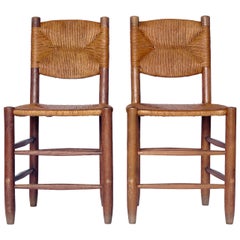 Charlotte Perriand Oak and Rush Side Chairs