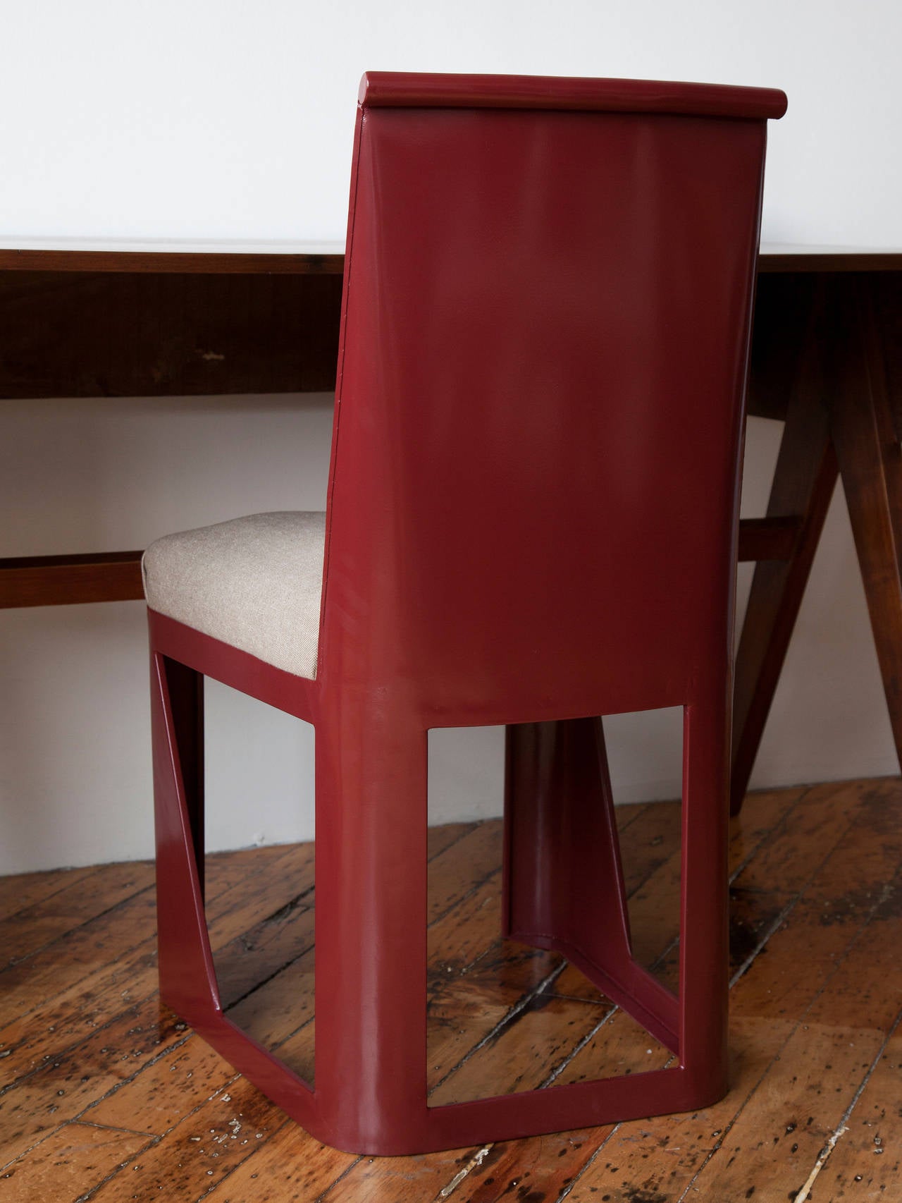 Enameled Folded Sheet Steel Chair by René Prou