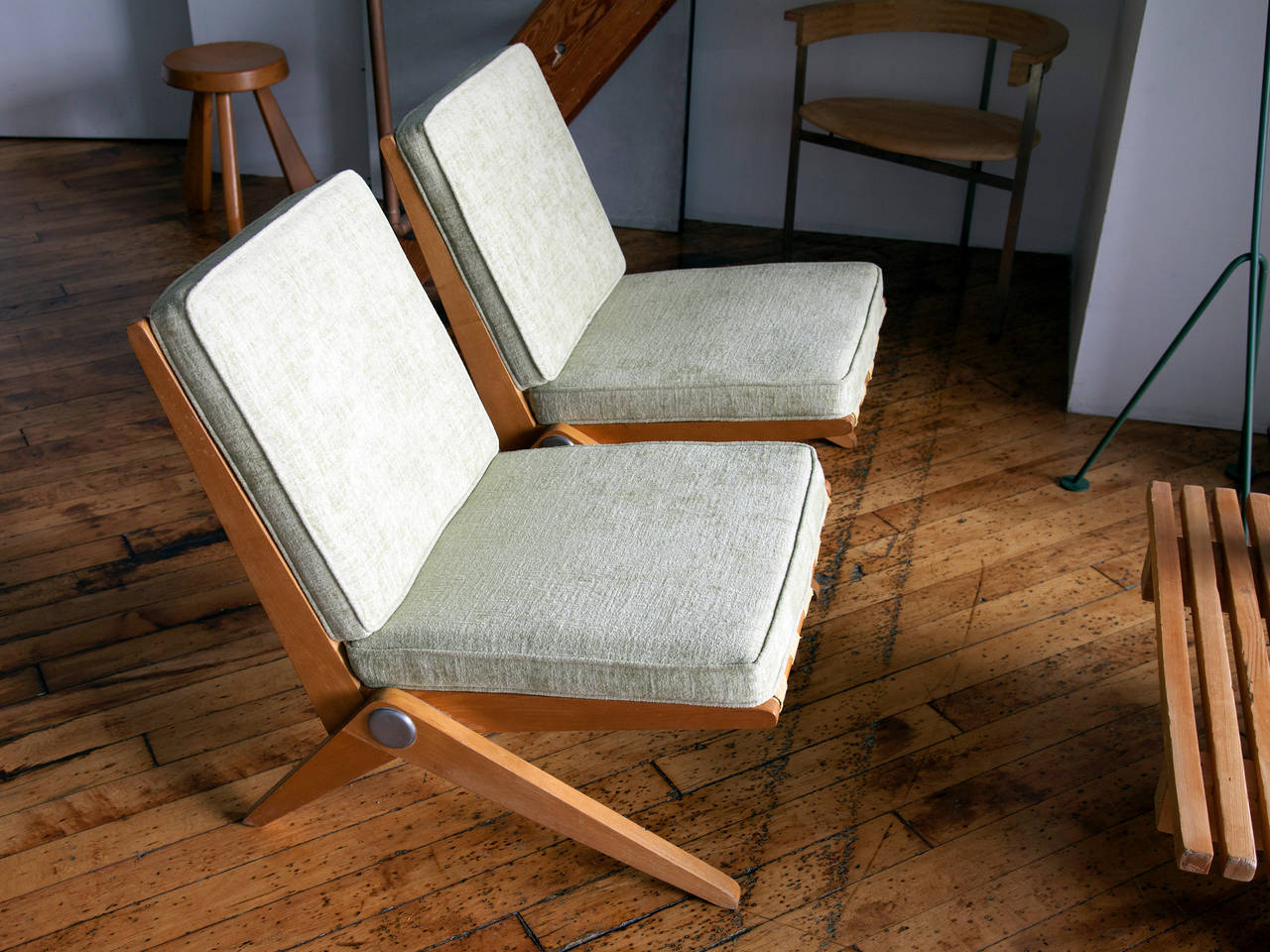Pair of Model 92 Scissors Lounge Chairs by Pierre Jeanneret at 1stDibs