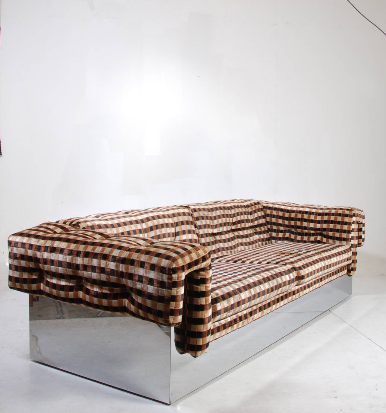 Mid-Century Modern Milo Baughman for Thayer Coggin Chrome Base Button-Tufted Sofa