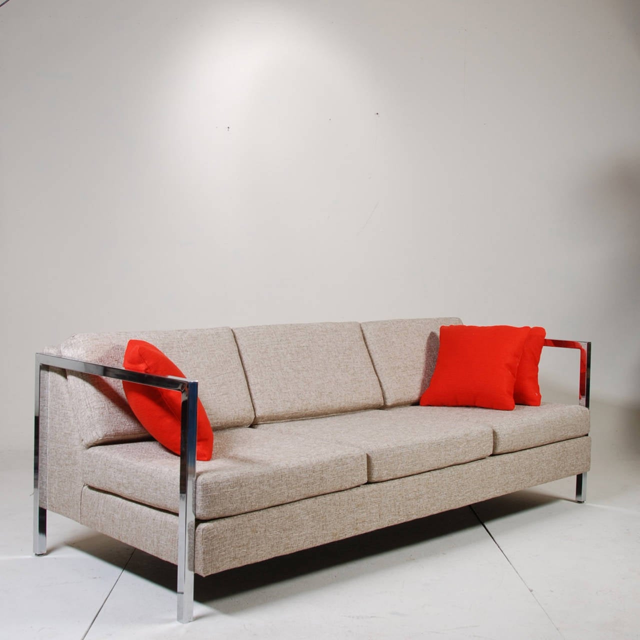 Mid-Century Modern Milo Baughman Style Chrome-Armed Sofa