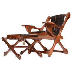 Don Shoemaker Rosewood Sling "Swinger" Chair and Ottoman