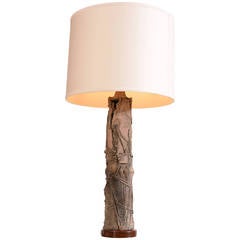 Mid Century Brutalist Ceramic Table Lamp with Custom Shade
