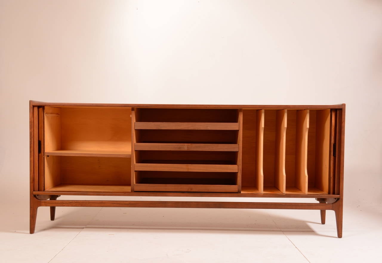 Mid-20th Century Richard Thompson Walnut Credenza with Tambour Doors for Glenn of California