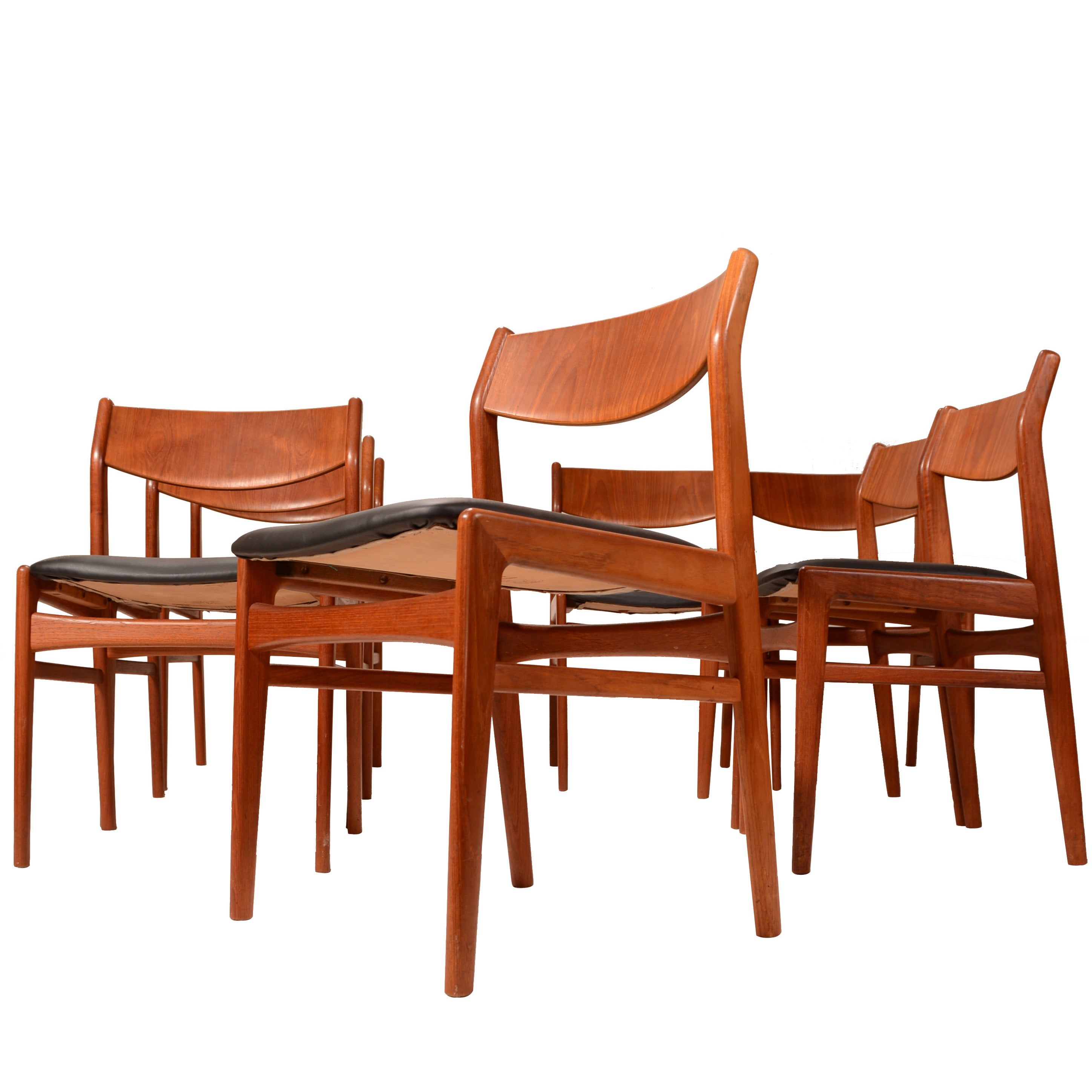 Set of Eight Teak and Leather Dining Chairs by Folke Ohlsson for DUX at