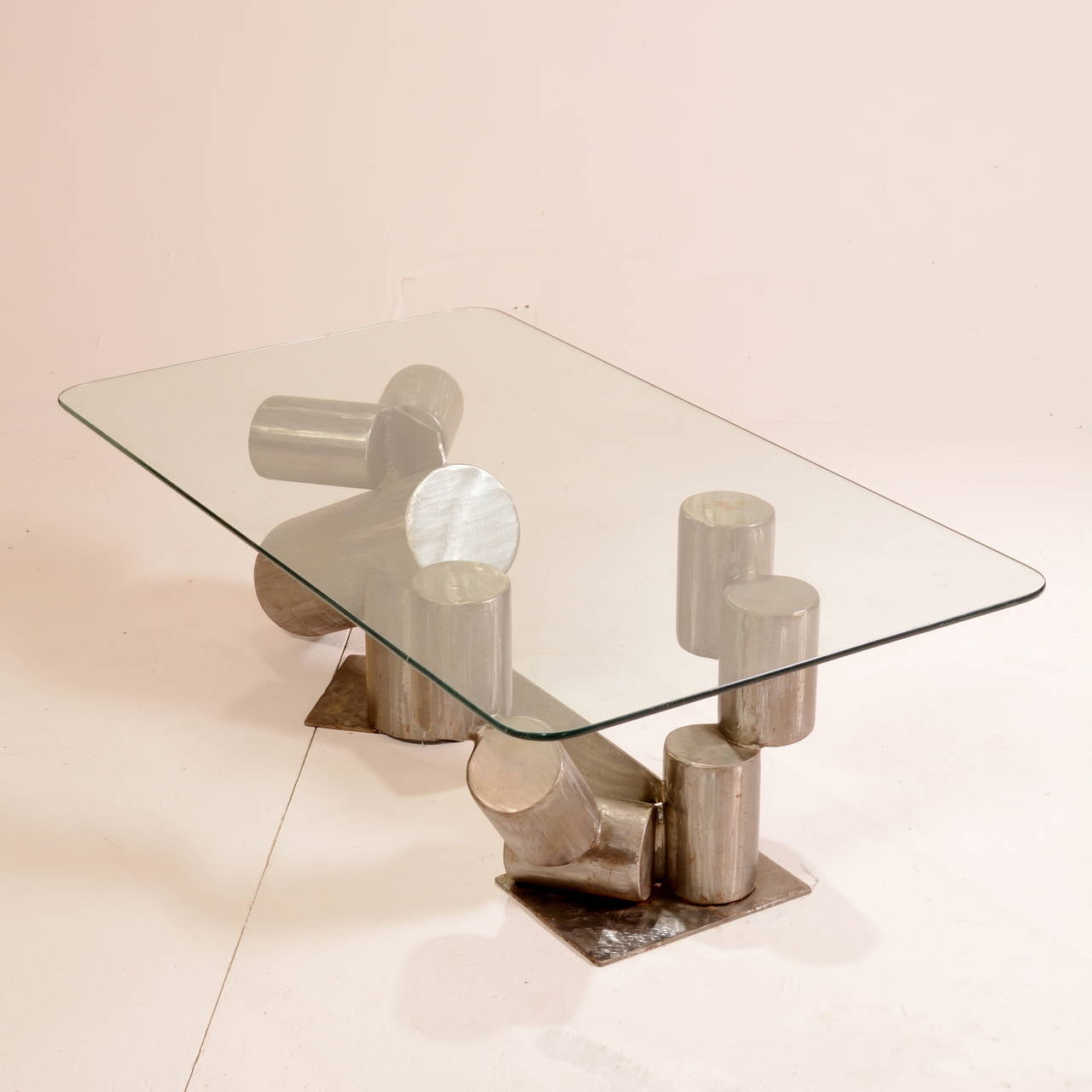 California Modern Steel and Glass Sculpture Table  1