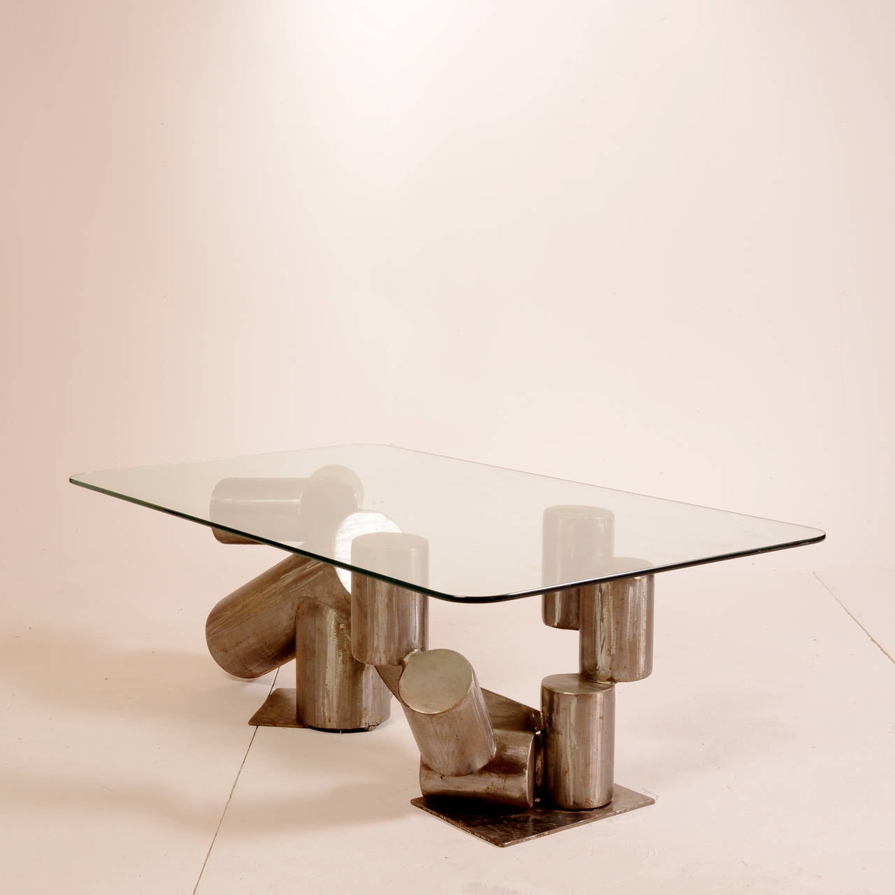 Mid-20th Century California Modern Steel and Glass Sculpture Table 