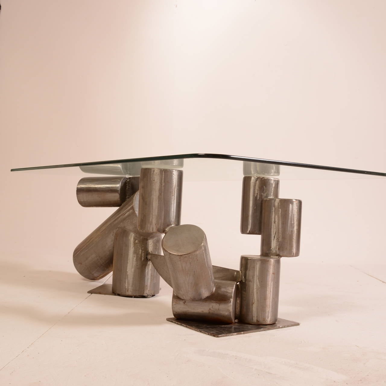 California Modern Steel and Glass Sculpture Table  In Excellent Condition In Los Angeles, CA