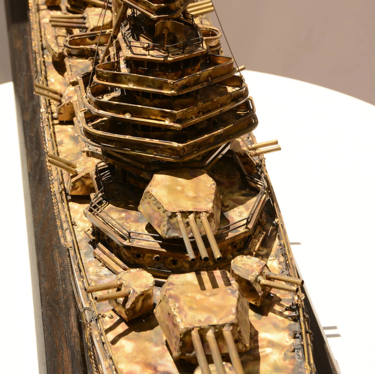 American 5' Long Brass and Steel Battleship Sculpture by Joe Venturini, 1983