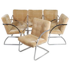 Milo Baughman for Thayer Coggin Dining Chairs in Chrome and Tan Upholstery Milo Baughman for Thayer Coggin Dining Chairs in Chrome and Tan Upholstery