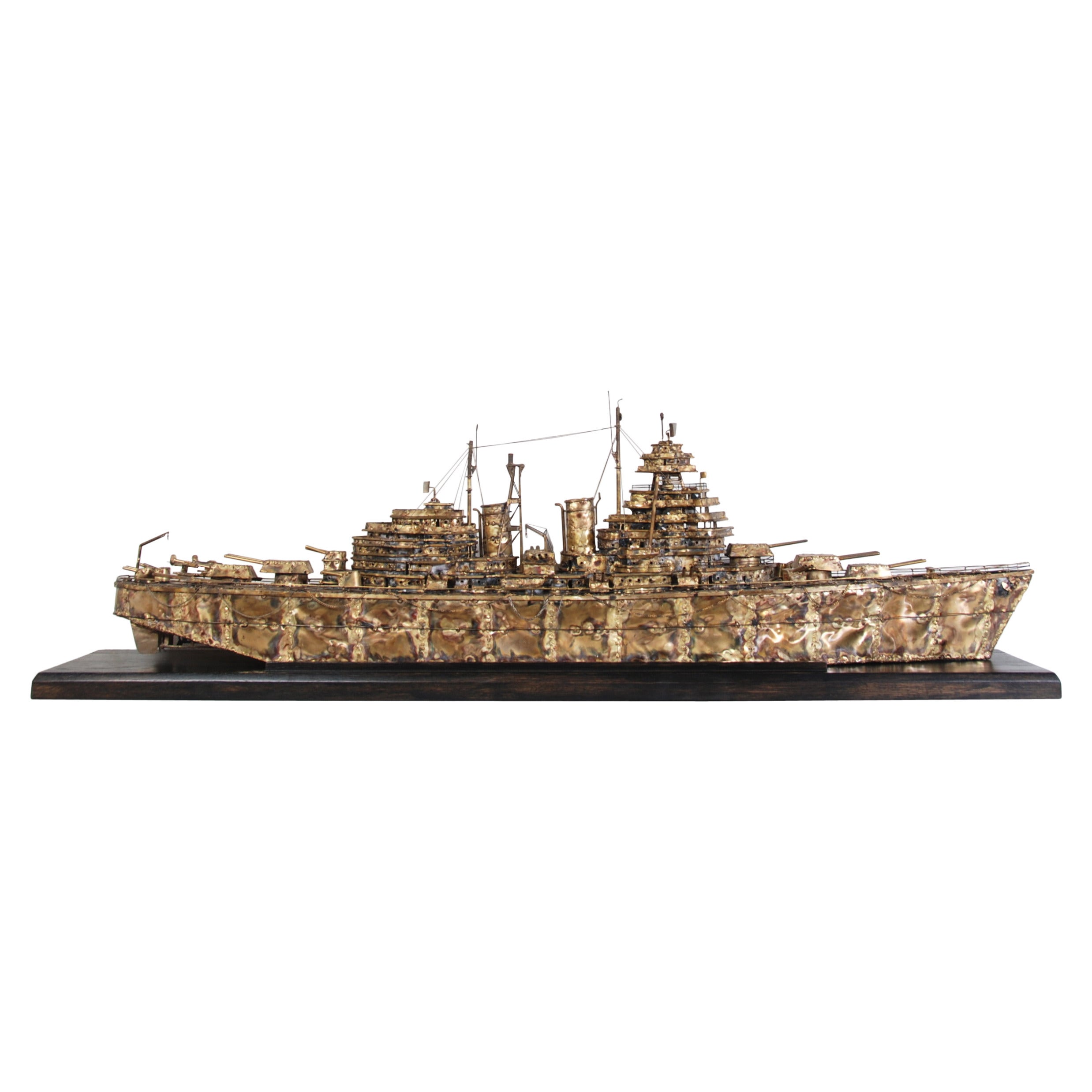 5' Long Brass and Steel Battleship Sculpture by Joe Venturini, 1983