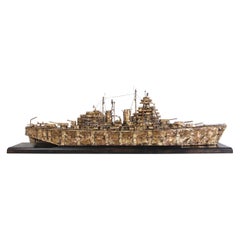 5' Long Brass and Steel Battleship Sculpture by Joe Venturini, 1983