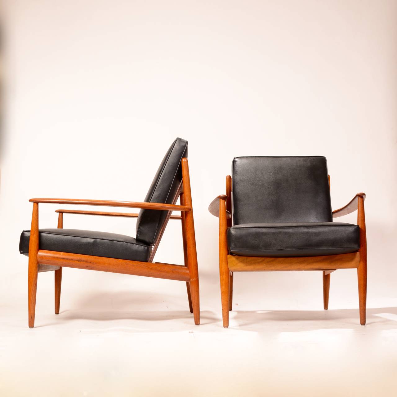 Scandinavian Modern Early Grete Jalk Teak Lounge Chairs with Banding Backs and Seats