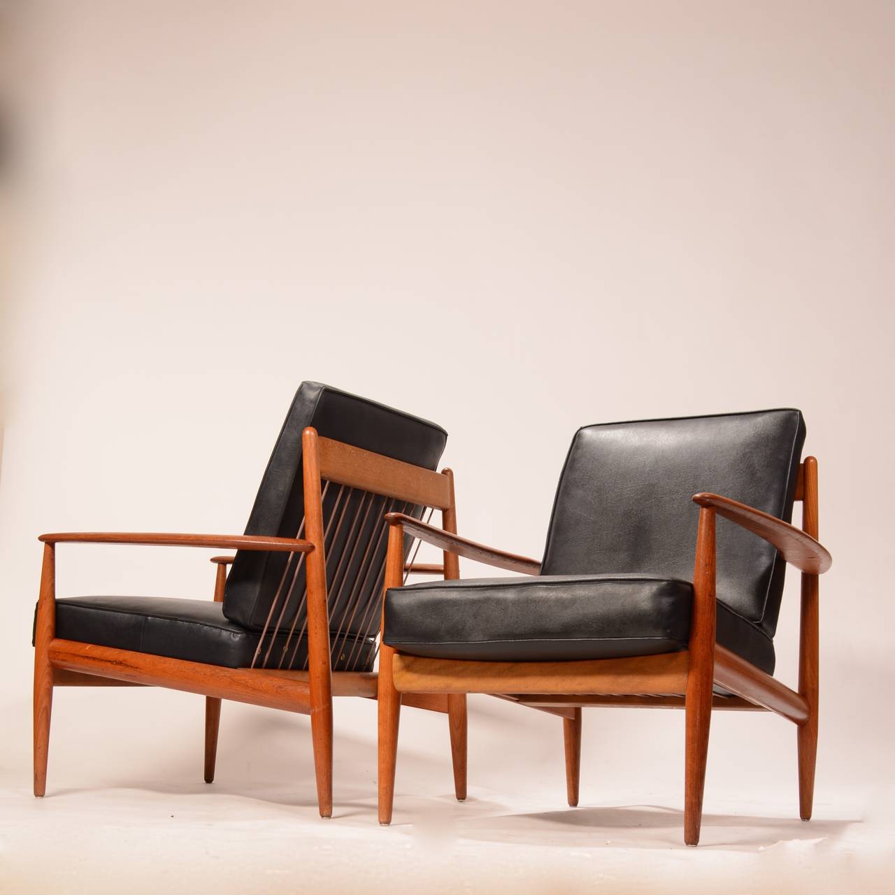 Danish Early Grete Jalk Teak Lounge Chairs with Banding Backs and Seats