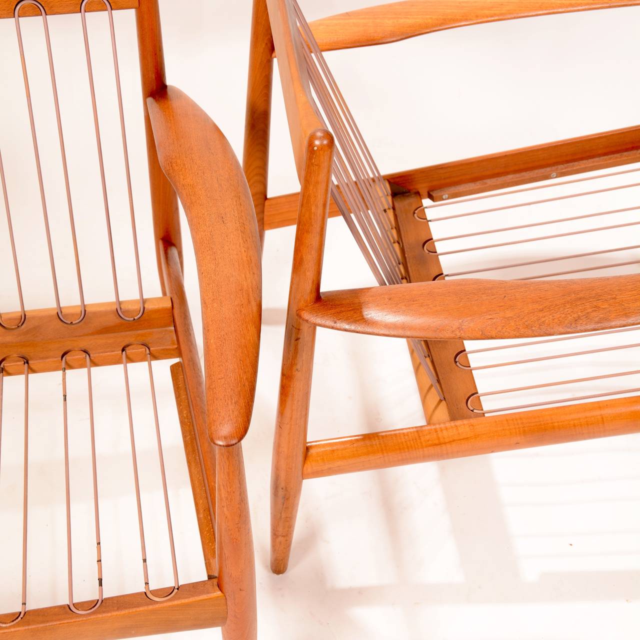 Oiled Early Grete Jalk Teak Lounge Chairs with Banding Backs and Seats