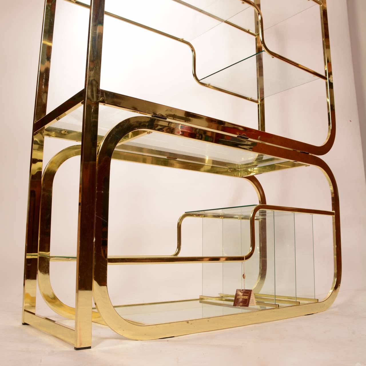 20th Century Mid-Century Modern Brass and Glass Etagere by Milo Baughman for Morex of Italy