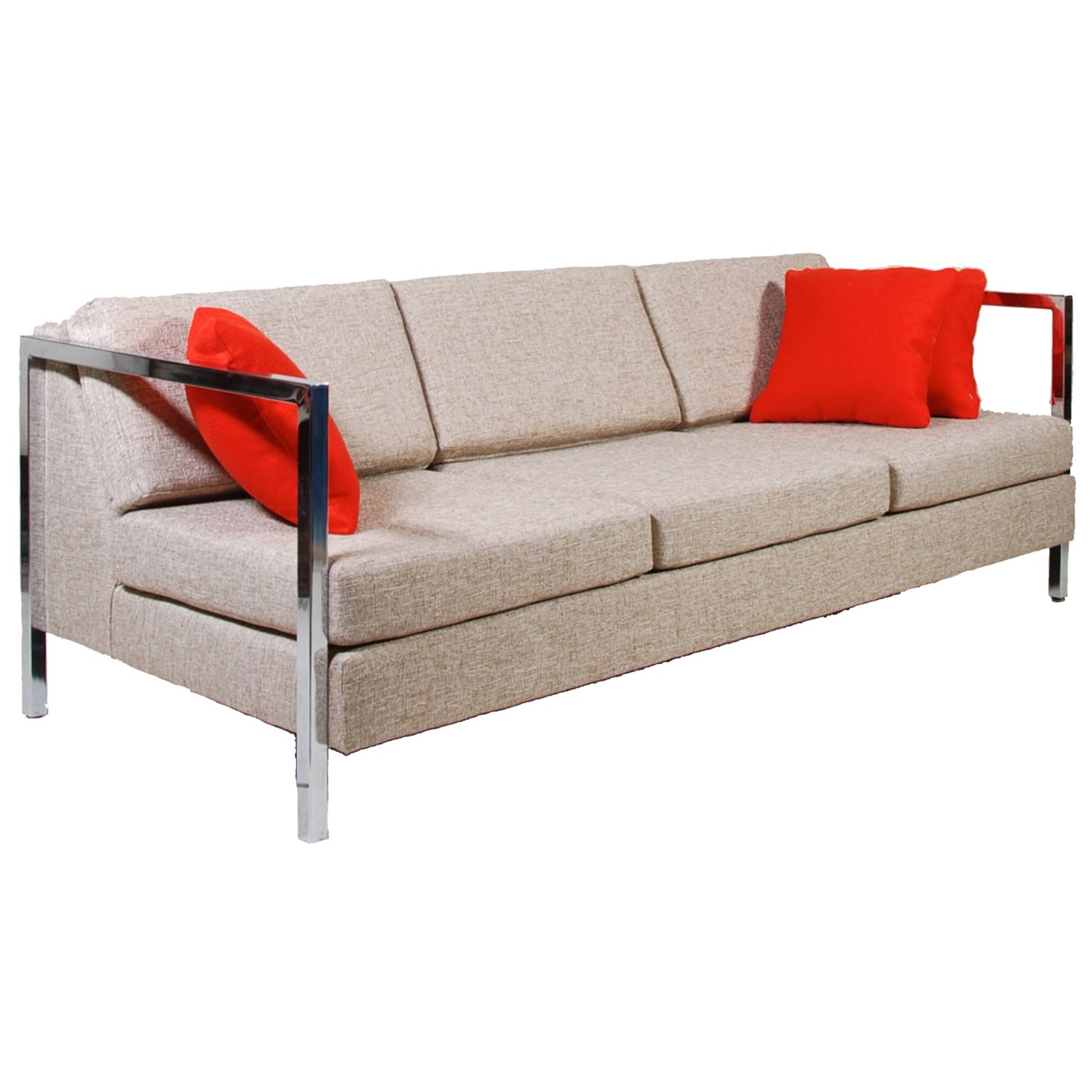 Milo Baughman Style Chrome-Armed Sofa