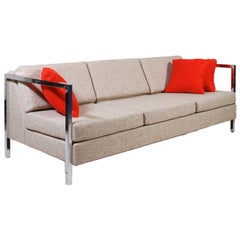 Milo Baughman Style Chrome-Armed Sofa