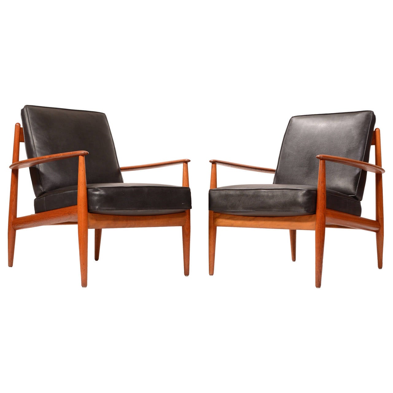 Early Grete Jalk Teak Lounge Chairs with Banding Backs and Seats