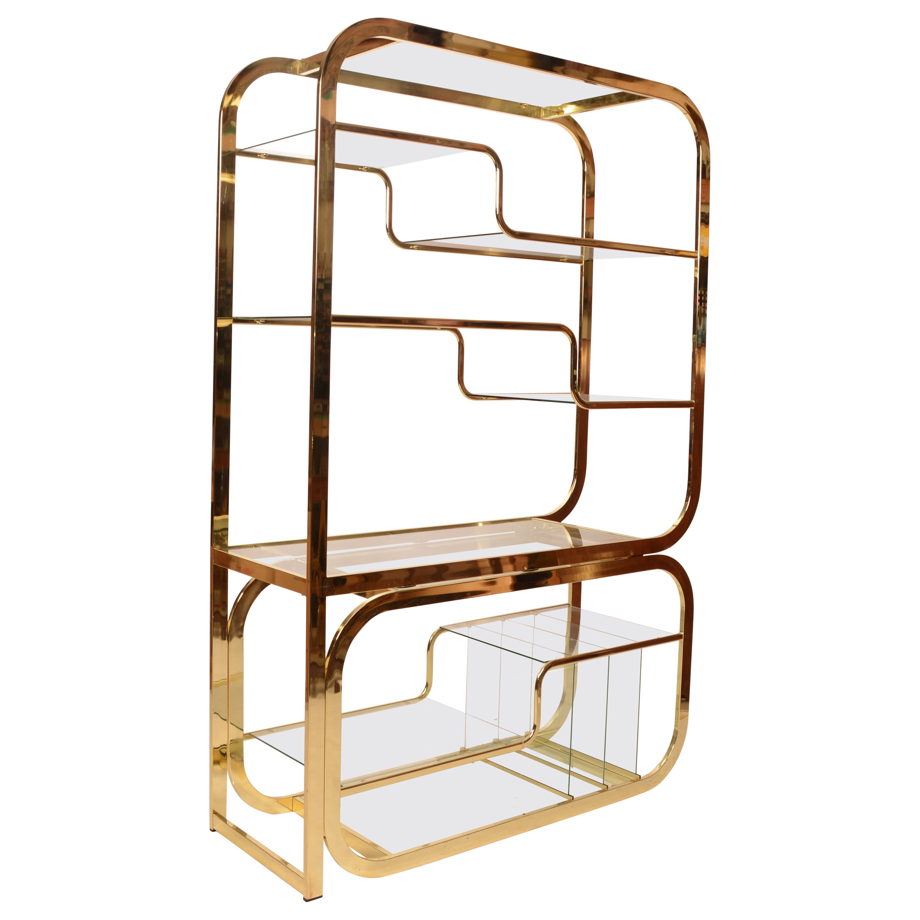 Mid-Century Modern Brass and Glass Etagere by Milo Baughman for Morex of Italy